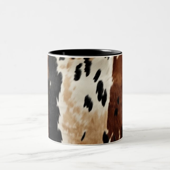 Western Brown Cream Cowhide Animal  Two-Tone Coffee Mug (Center)
