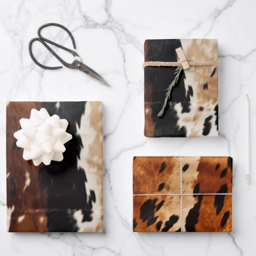 Western Brown Cream Cowhide Animal Wrapping Paper Sheets