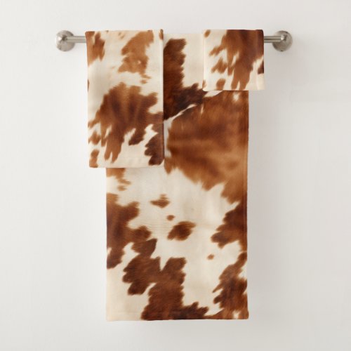 Western Brown Cream Cowhide Bath Towel Set