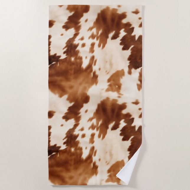Western Brown Cream Cowhide Beach Towel (Front)