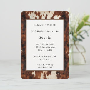 Western Brown Cream Cowhide Birthday Invitation