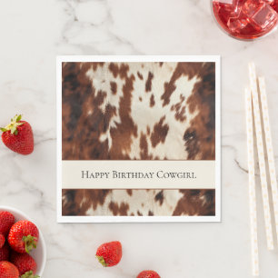 Western Brown Cream Cowhide Birthday Napkins