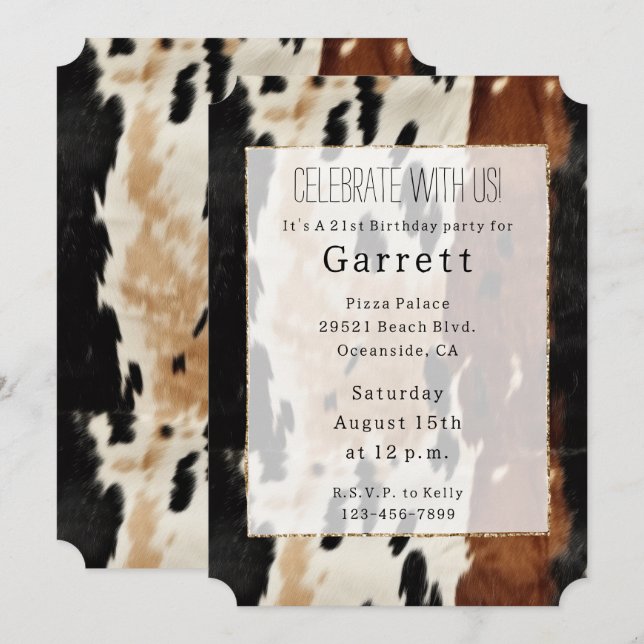 Western Brown Cream Cowhide Cowboy Cowgirl Invitation (Front/Back)