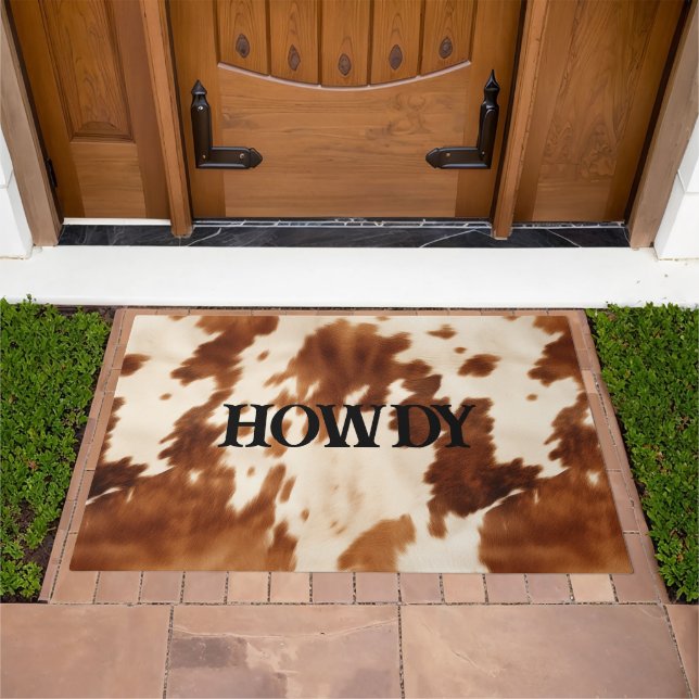 Western Brown Cream Cowhide Doormat (Outdoor)
