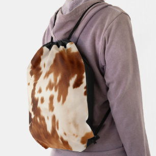 Western Brown Cream Cowhide Drawstring Bag