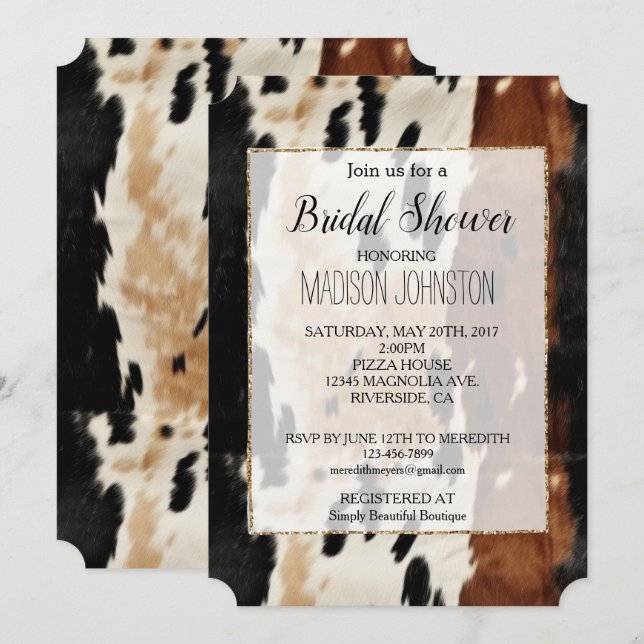 Western Brown Cream Cowhide  Invitation (Front/Back)