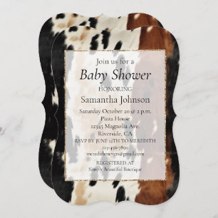 Western Brown Cream Cowhide  Invitation