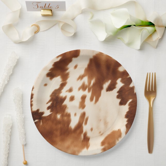 Western Brown Cream Cowhide Paper Plates (Wedding)