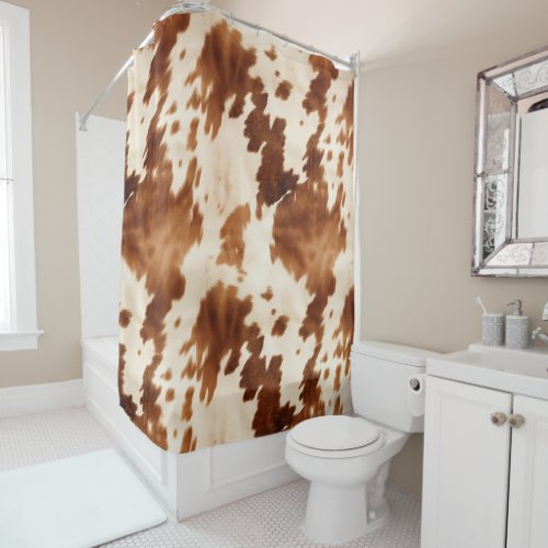 Western Brown Cream Cowhide Shower Curtain