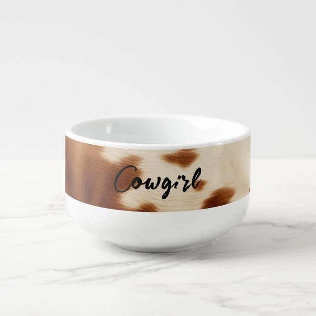 Western Brown Cream Cowhide Soup Mug (Front)