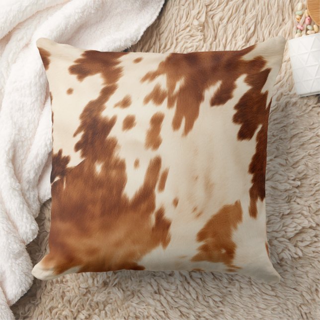 Western Brown Cream Cowhide Throw Pillow (Blanket)