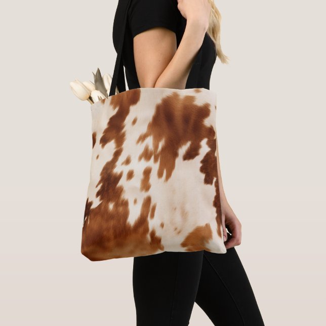 Western Brown Cream Cowhide Tote Bag (Close Up)