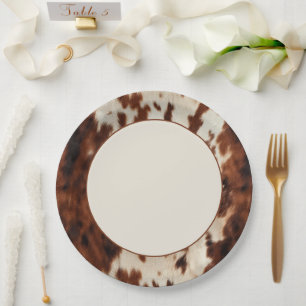 Western Brown Cream Cowhide Wedding Paper Plates