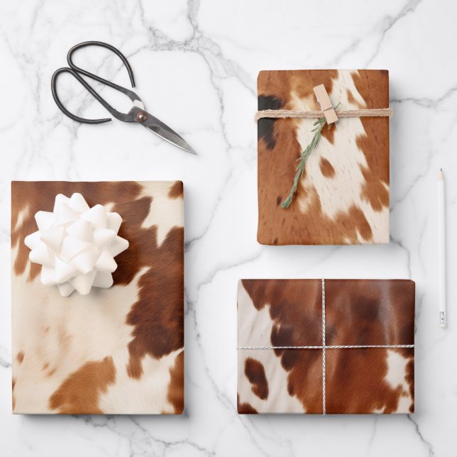 Western Brown Cream Cowhide Wrapping Paper Sheets (Front)