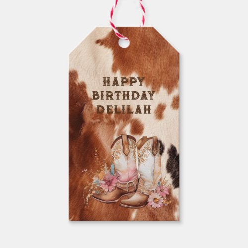 Western Brown Cream Floral Cowgirl Boots Gift Tags