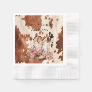 Western Brown Cream Floral Cowgirl Boots Napkins