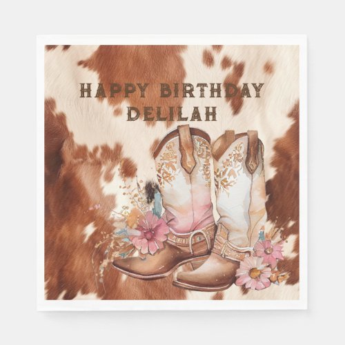 Western Brown Cream Floral Cowgirl Boots Napkins