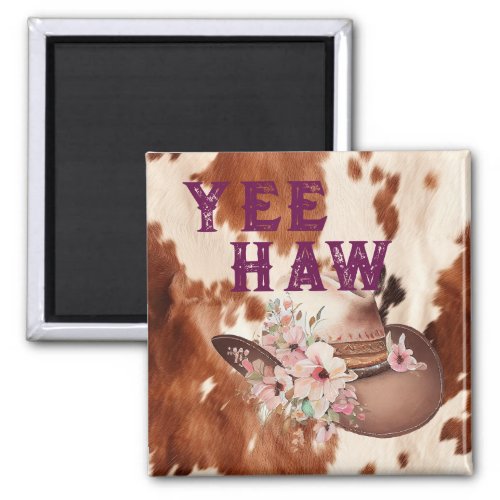 Western Brown Cream Floral Cowgirl Hat Magnet
