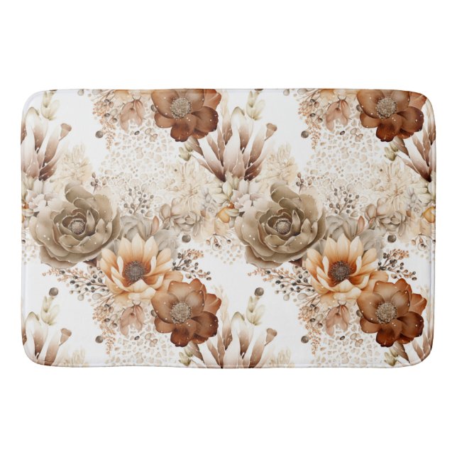 Western Brown Cream Southwest Floral Bath Mat (Front)