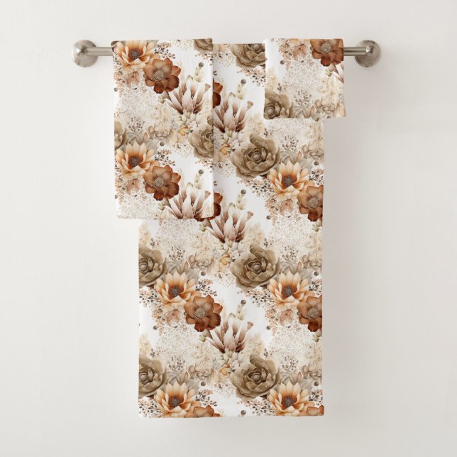 Western Brown Cream Southwest Floral Bath Towel Set (Insitu)