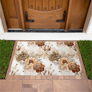 Western Brown Cream Southwest Floral Doormat