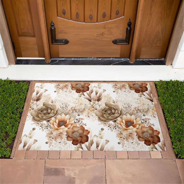 Western Brown Cream Southwest Floral Doormat (Outdoor)