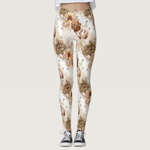 Western Brown Cream Southwest Floral Leggings