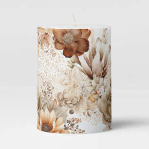 Western Brown Cream Southwest Floral Pillar Candle