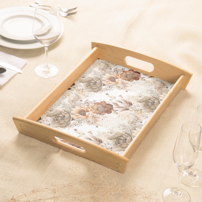 Western Brown Cream Southwest Floral Serving Tray (Front)