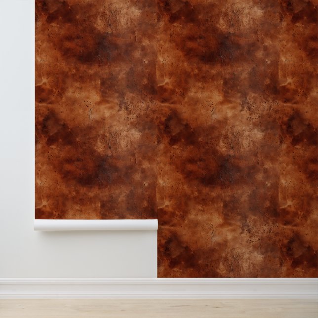 Western Brown Faux Leather Abstract Wallpaper (Application)