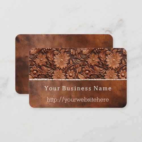 Western Brown Faux Leather Floral Business Card