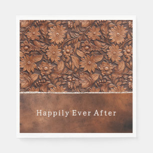 Western Brown Faux Leather Floral Napkins