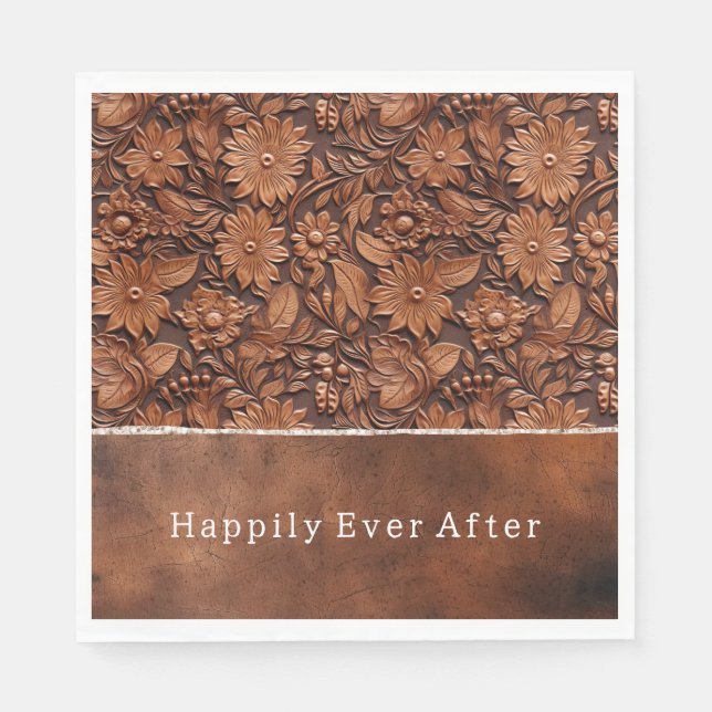 Western Brown Faux Leather Floral Napkins (Front)