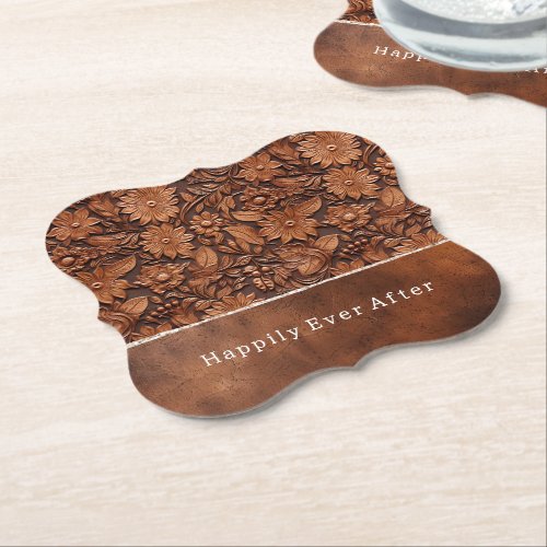 Western Brown Faux Leather Floral Paper Coaster