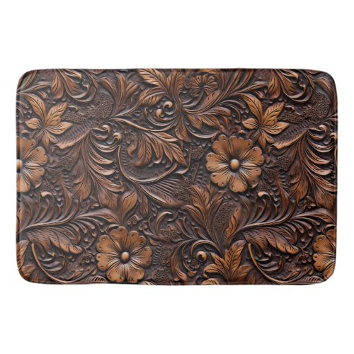 Western Brown Floral Faux Leather Bath Mat