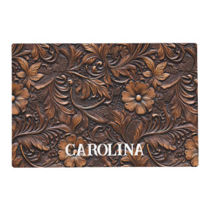 Western Brown Floral Faux Leather Placemat