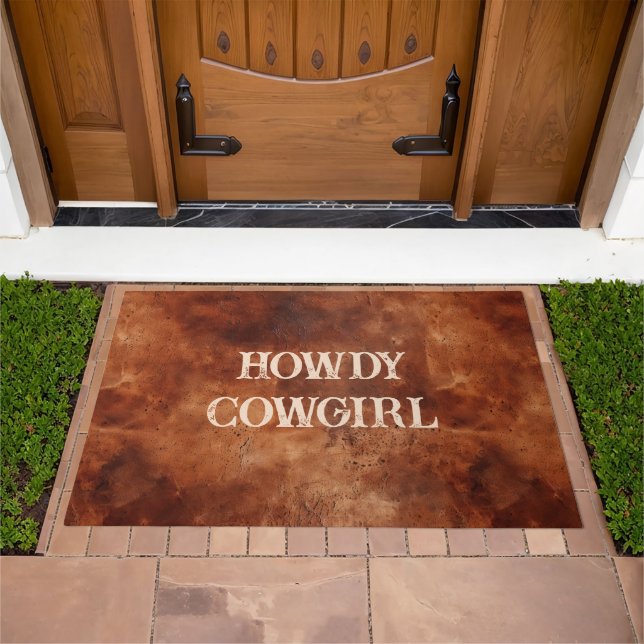 Western Brown Howdy Cowboy Brown  Doormat (Outdoor)