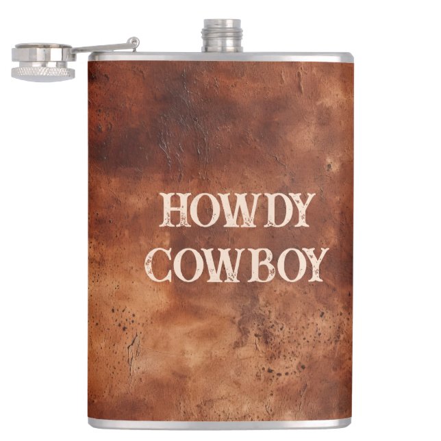 Western Brown Howdy Cowboy Brown  Flask (Opened)