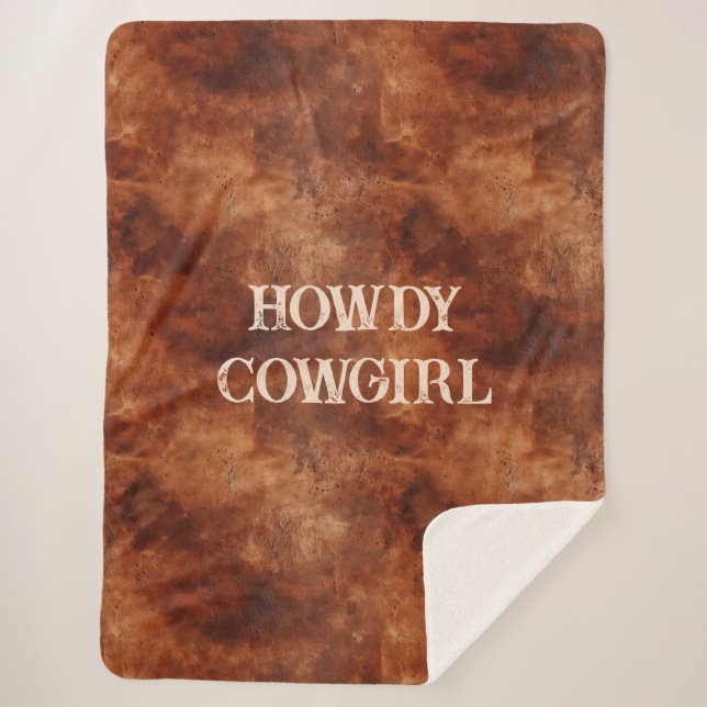 Western Brown Howdy Cowboy Brown  Sherpa Blanket (Front)