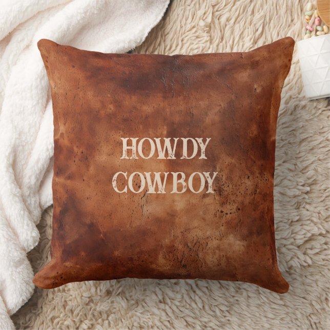 Western Brown Howdy Cowboy Brown  Throw Pillow (Blanket)