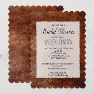 Western Brown Leather Look Cowgirl  Invitation