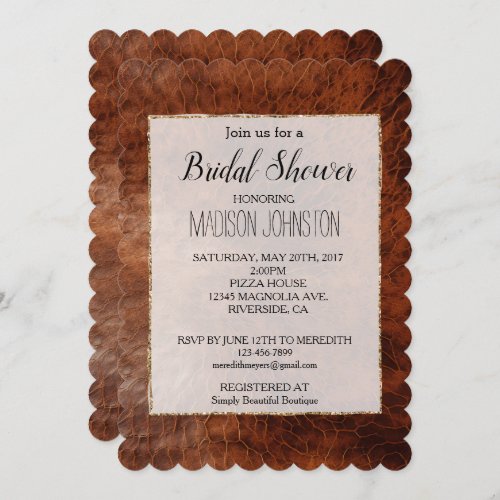 Western Brown Leather Look Cowgirl  Invitation