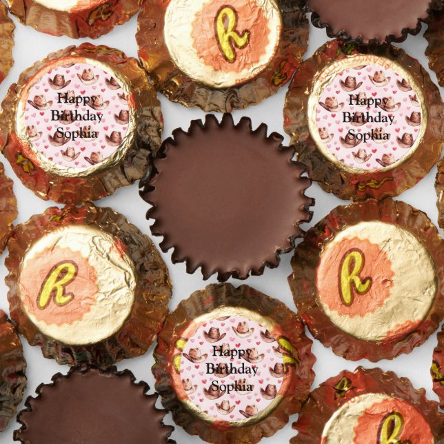 Western Brown Pink Cowgirl Hats Hearts Birthday Reese's Peanut Butter Cups (Assorted)