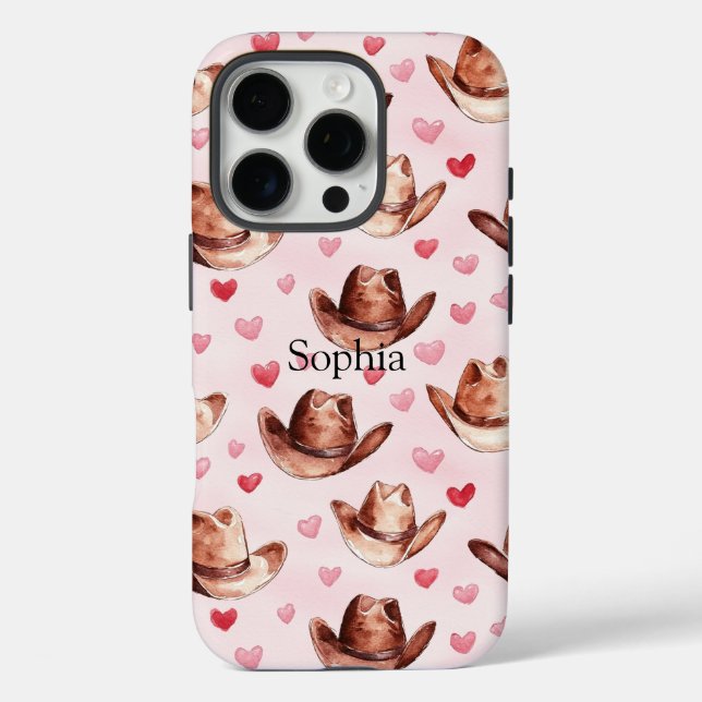 Western Brown Pink Cowgirl Hats Hearts   Case-Mate iPhone Case (Back)