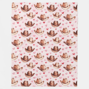 Western Brown Pink Cowgirl Hats Hearts Fleece Blanket