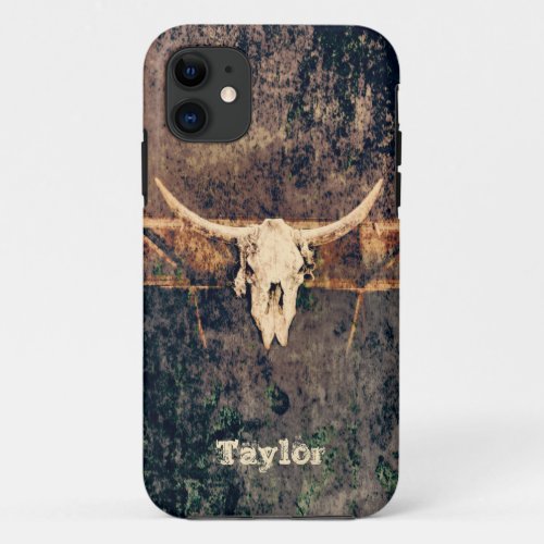 Western Brown Tan Beige Texture Cowboy Bull Skull iPhone 11 Case