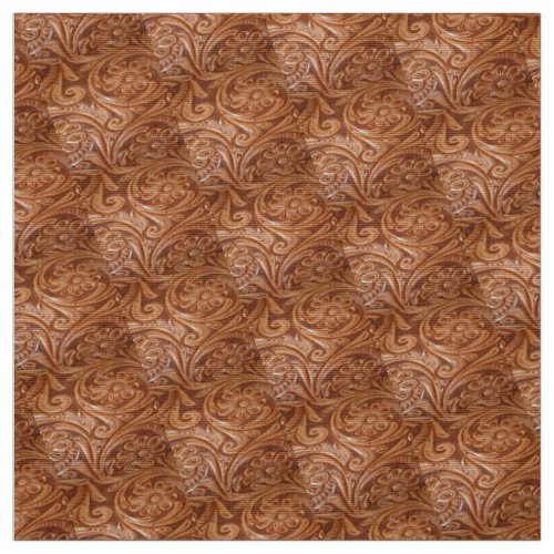 Western Brown Tooled Leather Look Fabric