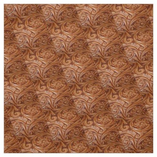 Western Brown Tooled Leather Look Fabric