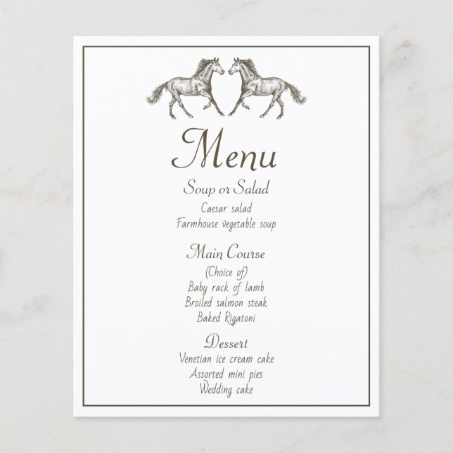 Western Brown Wedding Menu Country Rustic Party (Front)