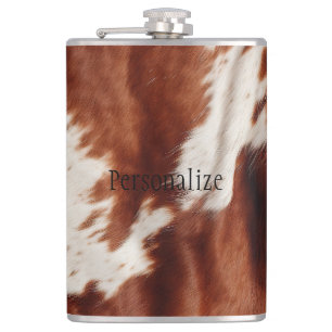 Western Brown White Animal Cowhide Flask